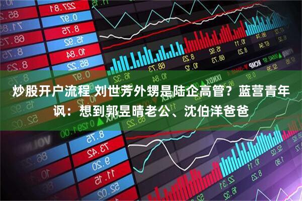 炒股开户流程 刘世芳外甥是陆企高管？蓝营青年讽：想到郭昱晴老公、沈伯洋爸爸